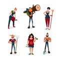 Garden workers male and female cartoon characters set. Farmer people icons collection. Flat style.