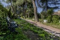 A garden with wrought iron benches Royalty Free Stock Photo