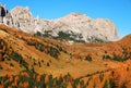 Autumn landscape in Passo Gardena, South Tyrol