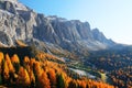 Autumn landscape in Passo Gardena, South Tyrol