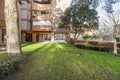 Gardened common areas on the ground floor of several residential buildings