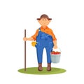 Gardener with apples, vector icon or clipart.