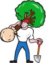 Gardener Arborist Carrying Tree Cartoon