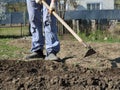 Gardener with a chopper loosens the soil Royalty Free Stock Photo