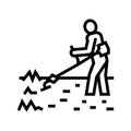 gardener cutting lawn grass line icon vector illustration