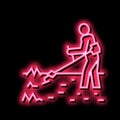 gardener cutting lawn grass neon glow icon illustration