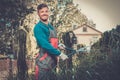 Gardener cutting trees with clippers Royalty Free Stock Photo