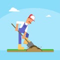 Gardener digging ground flat vector illustration