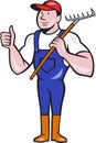 Gardener Farmer Hold Rake Thumbs Up Cartoon