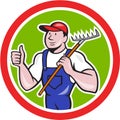 Gardener Farmer Holding Rake Thumbs Up Cartoon