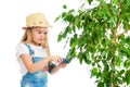 Gardener girl cutting leaves from tree