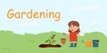 A gardener girl grows vegetables and waters tomatoes. Farming. Vector illustration