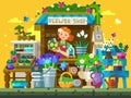 Gardener girl working in flower shop