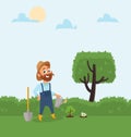 Gardener Holding Gardening Watering Can. Happy Farmer Cartoon Character Design