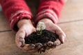 Gardener holding a handful of rich fertile soil