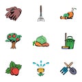 Gardener icons set, cartoon style