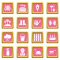 Gardener icons set pink square vector