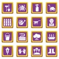 Gardener icons set purple square vector