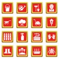 Gardener icons set red square vector