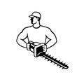 Gardener or Landscaper with Garden Hedge Trimmer or Shears Front View Retro Black and White