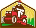 Gardener Landscaper Ride On Lawn Mower Retro Royalty Free Stock Photo