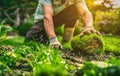 Gardener Laying Sod for New Lawn. Generative ai