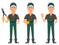 Gardener man, cartoon character in uniform