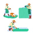 Gardener Man Work In Garden Collection Set Vector