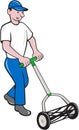 Gardener Mowing Lawn Cartoon Royalty Free Stock Photo