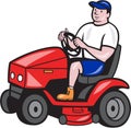 Gardener Mowing Rideon Lawn Mower Cartoon