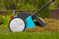 Gardener Operating Soil Aeration Machine on Grass Lawn Royalty Free Stock Photo