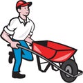 Gardener Pushing Wheelbarrow Cartoon