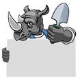 Gardener Rhino Cartoon Handyman Tool Mascot
