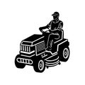 Gardener Riding Ride On Mower Mowing Lawn Retro Black and White Royalty Free Stock Photo