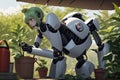 gardener robot mistakes a cactus for a houseplant and tries to water it illustration AI Generated