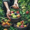 Gardener\'s hands picking up burnt fruit