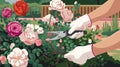 Gardener\'s hands pruning a rose bush. Royalty Free Stock Photo
