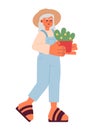 Gardener senior woman holding plant 2D cartoon character