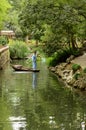 Gardener on Small Boat, Humble Administrator`s Garden, Suzhou, China Royalty Free Stock Photo