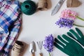 Gardener still life composition with spring preparations for yard work