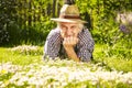 Gardener straw hat portrait