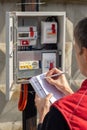 The gardener takes control readings of electricity meters