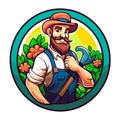 A gardener tends flowers and plants in the garden. Gardening work, maintenance of greenery and parks. Cartoon vector illustration Royalty Free Stock Photo