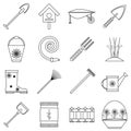 Gardener tools icons set, outline style