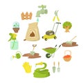 Gardener tools icons set, cartoon style