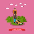 Gardener trimming lawn, vector illustration Royalty Free Stock Photo