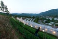 Gardener turns on the lights in flowers and vegetable greenhouse