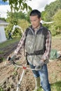 Gardener using a strimmer Royalty Free Stock Photo