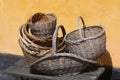 Gardener vintage baskets at an romantic old rural farm house - retro still life