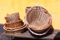 Gardener vintage baskets at an romantic old rural farm house - retro still life Royalty Free Stock Photo